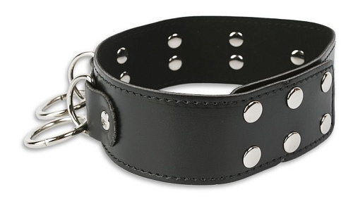 Чёрный брутальный ошейник с кольцами Пикантные штучки DP069