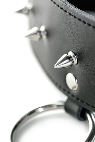 Чёрный кожаный ошейник с шипами ToyFa 703001