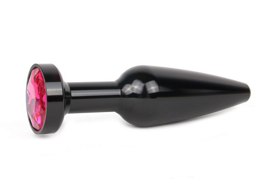 Удлиненная коническая гладкая чёрная анальная втулка с малиновым кристаллом Anal Jewelry Plug XBCK-14 (11,3 см)