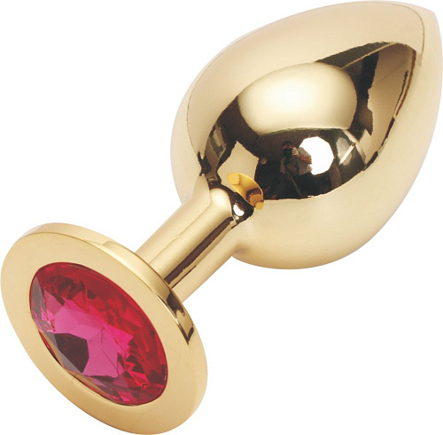 Золотая анальная пробка с малиновым кристаллом Anal Jewelry Plug GOLDEN PLUG Large GL-14 (9,5 см)