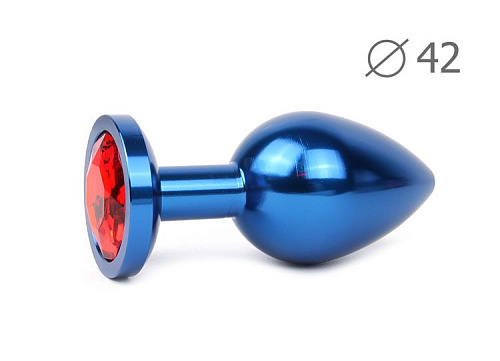 Коническая синяя анальная втулка с красным кристаллом Anal Jewelry Plug BLUL-16 (9,3 см)
