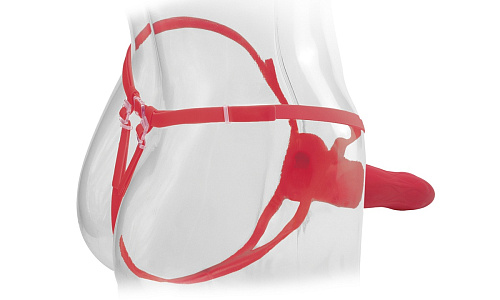 Красный страпон с вибрацией Pipedream Hollow Strap-On PD4533-15