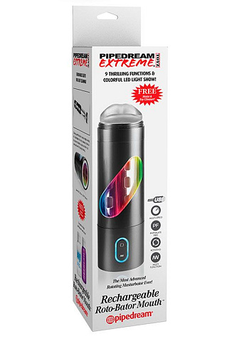 Перезаряжаемый мастурбатор-ротик чёрного цвета Pipedream Extreme Toyz Rechargeable Roto-Bator Mouth RD294