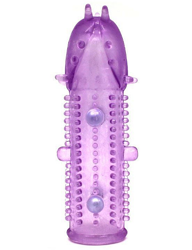 Разноцветная закрытая насадка с бусинками и шипами Eroticon 31012 (11 см)