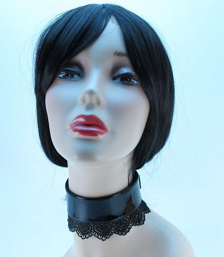 Изящный чёрный ошейник с кружевом БДСМ арсенал 810007