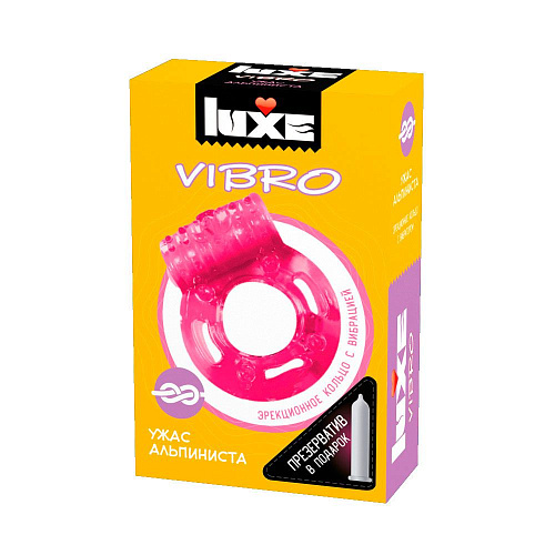 Розовое эрекционное виброкольцо + презерватив Luxe Luxe VIBRO  «Ужас Альпиниста» new