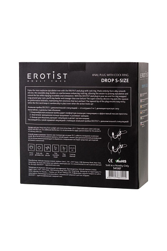 Тройное,чёрное эрекционное кольцо с анальным хвостом Erotist Drop  541307
