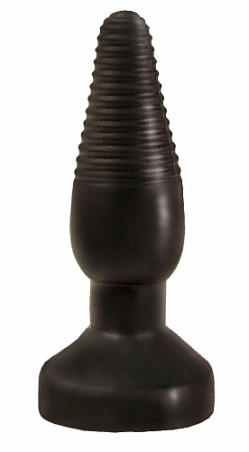 Чёрный анальный плаг с ребристой поверхностью LOVETOY (А-Полимер) 426600 (14 см)
