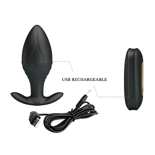Роскошная чёрная анальная вибропробка с пультом ДУ Baile Regina BI-040078W (8,8 см)