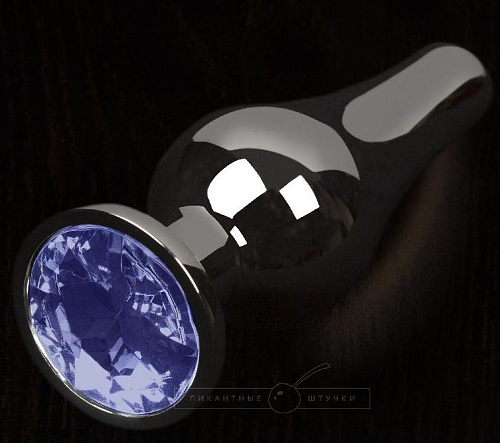 Графитовая удлинённая анальная пробка с синим кристаллом Пикантные штучки DP11S002M2-1GBLUE (8,5 см)