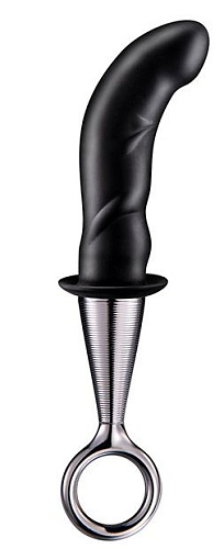Чёрный изогнутый ребристый анальный плаг с серебристой рукояткой Dream Toys ANAL PLUG WITH PLATED HANDLE 21612