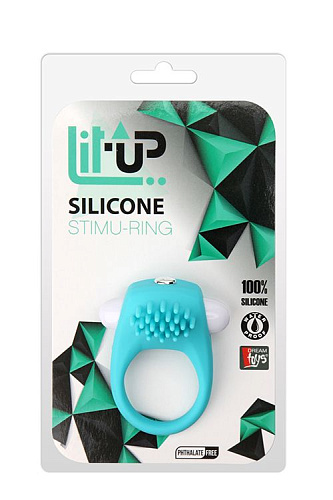 Нежно-голубое эрекционное кольцо с щеточкой Dream Toys LIT-UP SILICONE STIMU RING 5 21235