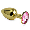 Золотистая анальная пробка с розовым кристаллом Lovetoy RO-GS06 (7,6 см)