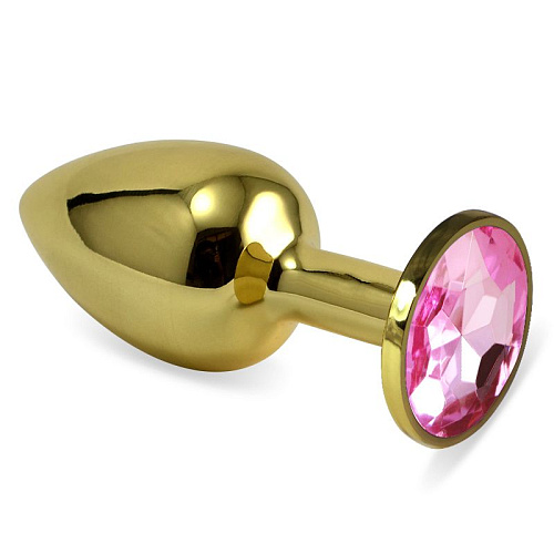 Золотистая анальная пробка с розовым кристаллом Lovetoy RO-GS06 (7,6 см)