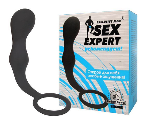 Чёрный силиконовый анальный стимулятор с круглым ограничителем Bior toys SEM-55140 (14,5 см)