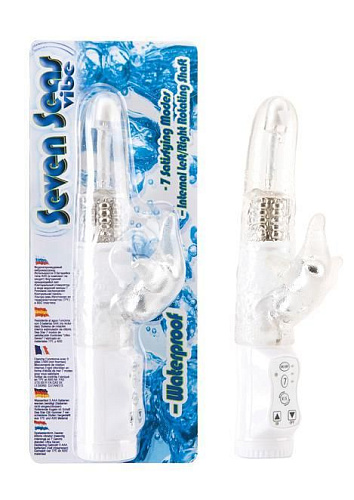 Прозрачный вибромассажёр с клиторальным стимулятором Seven Creations SEVEN SEAS VIBE CLEAR 11-19CLHWHSC (21,5 см)
