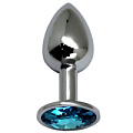 Серебристая анальная пробка с голубым стразом Eroticon P3404M-03 (7 см)