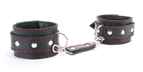 Чёрные поножи с красной строчкой БДСМ арсенал 56012ars