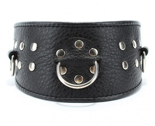 Чёрный кожаный ошейник для эротических игр БДСМ арсенал 55025