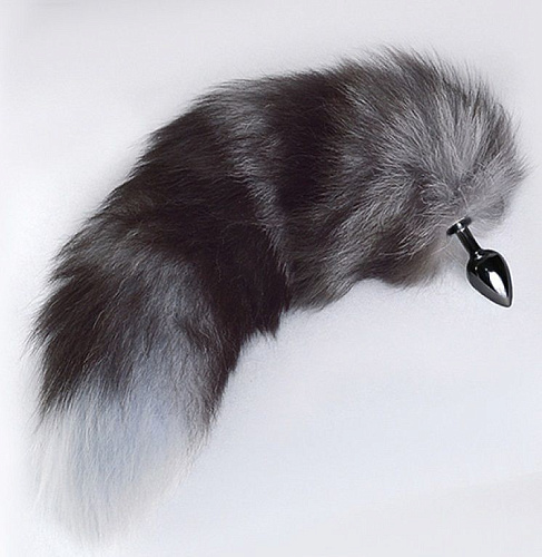 Хромированная анальная пробка с пушистым хвостом Sitabella 8026