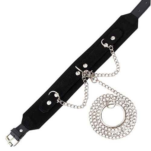 Чёрный замшевый ошейник с поводком RestArt Kenzi Neck RA-600