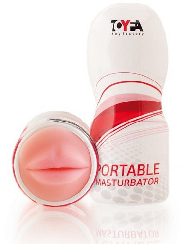 Портативный мастурбатор-ротик бело-красного цвета в удобной колбе ToyFa 963007