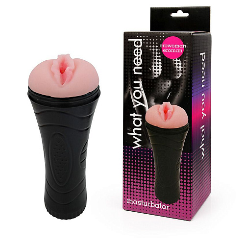 Мастурбатор-вагина телесного цвета в черной тубе без вибрации Bior toys EE-10114