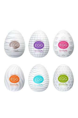 Прозрачный набор из 6 мастурбаторов-яиц с различными рельефом Tenga EGG Strong Sensations  EGG-VP6