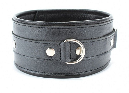 Чёрный ошейник из гладкой кожи БДСМ арсенал 63002