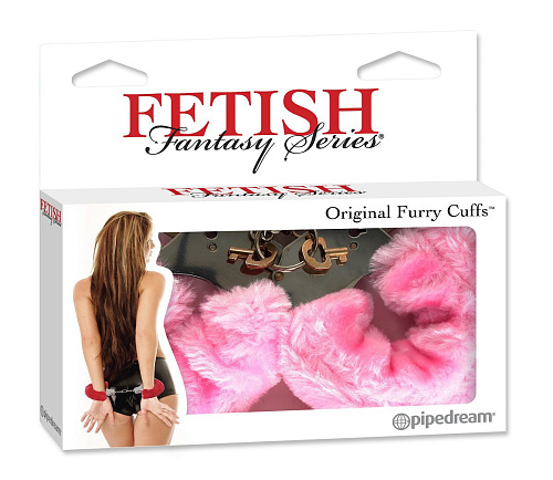 Металлические наручники с розовым мехом Pipedream Original Furry Cuffs PD3804-11