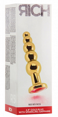 Золотистая анальная ёлочка с красным кристаллом Shots Media BV RIC005GLD (14,5 см)