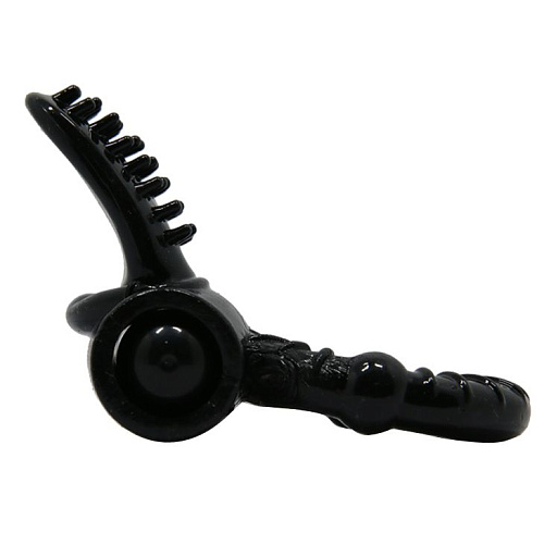 Чёрное эрекционное кольцо с вибрацией и щеточкой для клитора Baile BI-014081-1