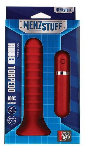 Красный ребристый анальный вибратор Dream Toys RIBBED TORPEDO 20718 (15 см)