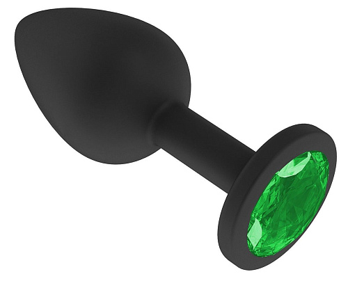 Чёрная анальная втулка с зелёным кристаллом Сумерки богов 518-03 green-DD (7,3 см)
