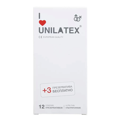 Ультратонкие презервативы Unilatex Ultra Thin №12 + №3 (12 шт + 3 шт)