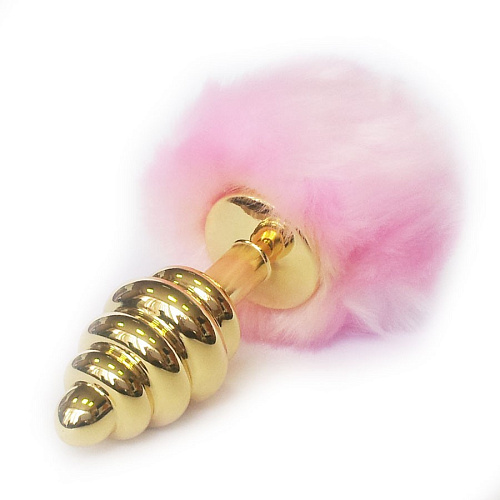 Ребристая анальная пробка с розовым хвостиком Lovetoy RO-T04-1