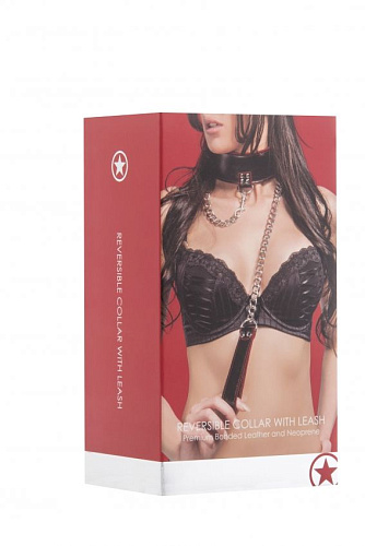 Чёрно-красный двусторонний ошейник с поводком Shots Media BV Reversible Collar with Leash OU188RED