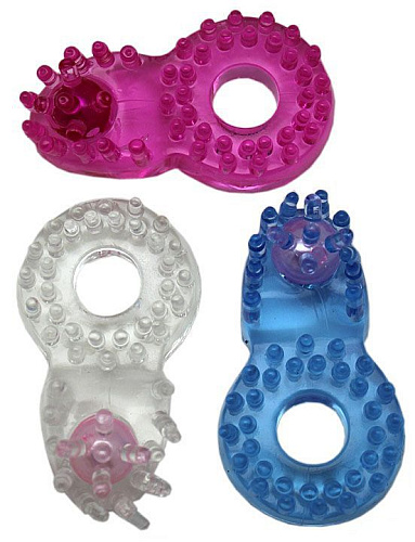 Разноцветное кольцо с клиторальным язычком и шипиками Eroticon 31009