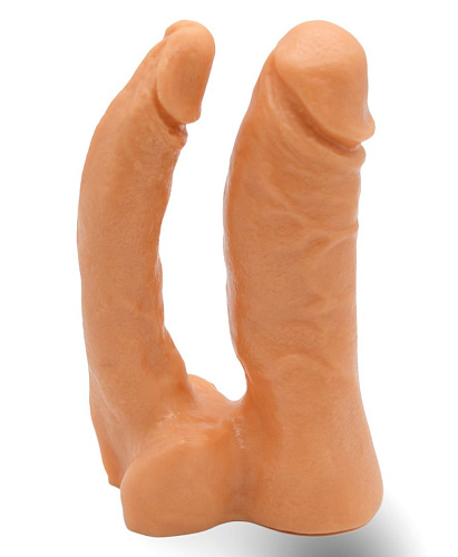 Двойной фаллоимитатор телесного цвета на трусиках с плугом LOVETOY (А-Полимер) 281903 (15 см)