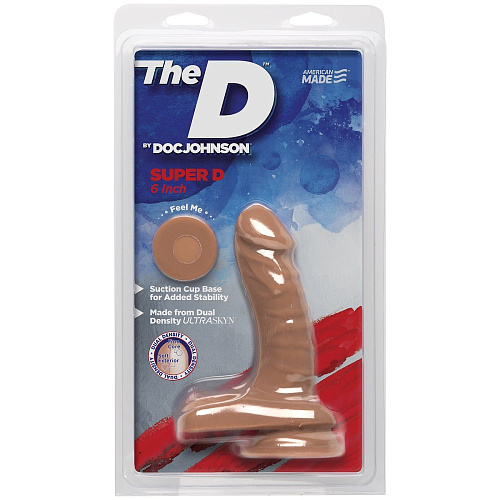 Бежевый фаллоимитатор с мошонкой на присоске Doc Johnson The D Super D 6 Caramel 1700-02-CD (16,5 см)