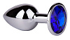 Серебристая анальная втулка с синим кристаллом Сумерки богов 513-07 blue-DD (7 см)
