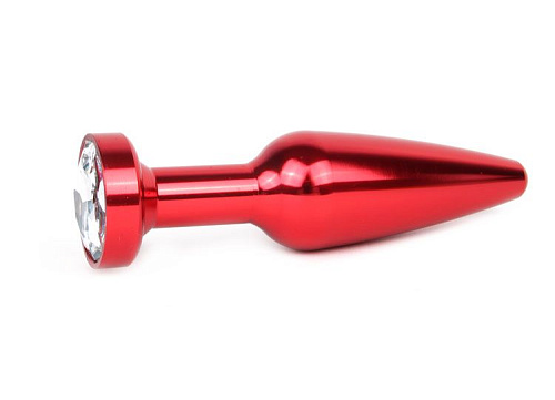 Удлиненная коническая гладкая красная анальная втулка с прозрачным кристаллом Anal Jewelry Plug XRED-01 (11,3 см)