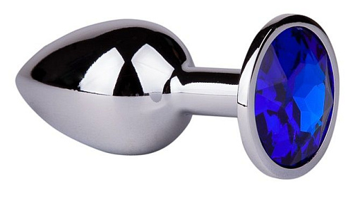 Серебристая анальная втулка с синим кристаллом Сумерки богов 513-07 blue-DD (7 см)