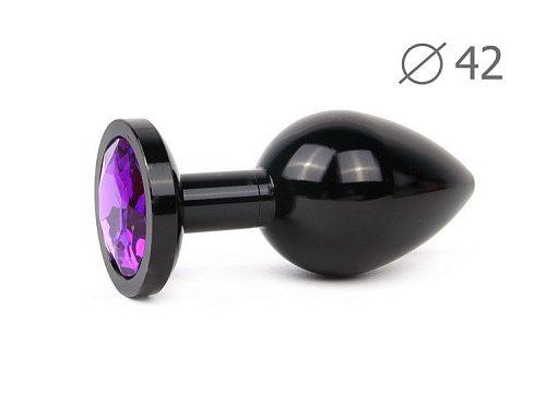Коническая чёрная анальная втулка с кристаллом фиолетового Anal Jewelry Plug BKL-04 (9,3 см)