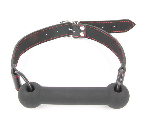 Чёрный силиконовый кляп-трензель на кольцах и регулируемом ремешке Bior toys NTB-80342