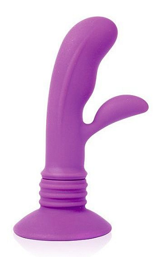 Фиолетовый вибратор с клиторальным отростком на присоске Bior toys CSM-23060 (11 см)