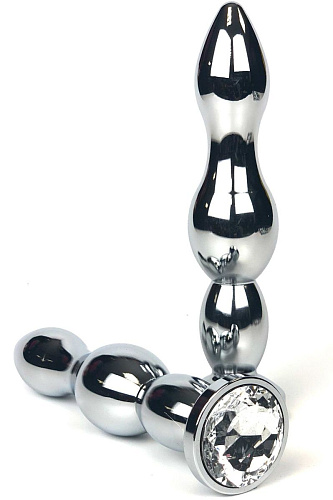 Серебристая коническая анальная пробка-ёлочка с прозрачным кристаллом Vandersex 159-MA13 (13 см)