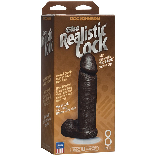 Коричневый фаллоимитатор Doc Johnson The Realistic Cock 8” with Removable Vac-U-Lock Suction Cup 0271-05-BX (20,57 см)