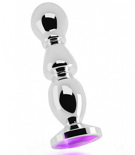 Серебристая фигурная анальная пробка с фиолетовым кристаллом Shots Media BV RIC002SIL (14 см)