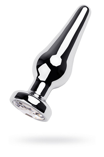 Серебристая удлиненная анальная пробка с прозрачным кристаллом ToyFa 717051-10 (12 см)